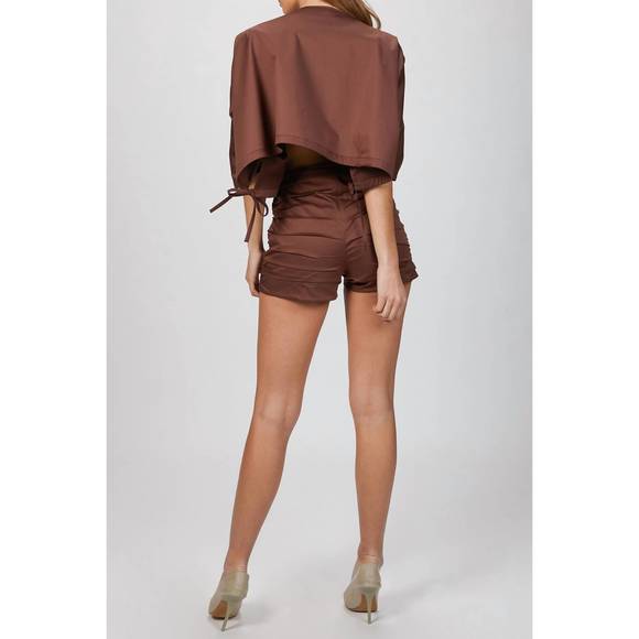 NEW ZEYNEP ARCAY ruched mini shorts in brown - Picture 3 of 6